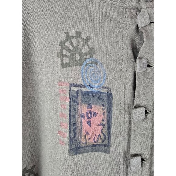 VTG Blue Fish Oversized Green Tunic Dress With Abstract Print Button Details OS - Picture 4 of 11